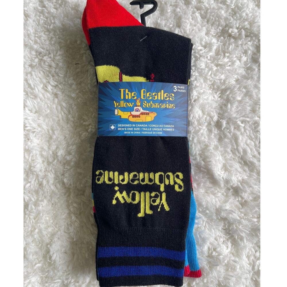 The Beatles Yellow Submarine Crew Socks 3 Pack Size 7–12 NEW Black Blue Mens